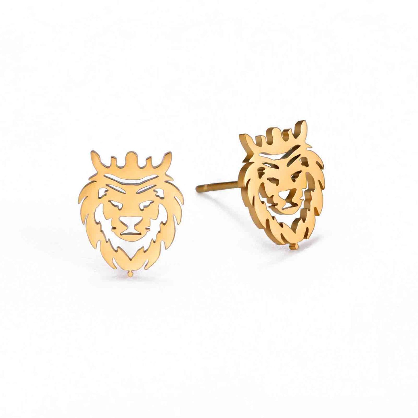 Women's Cut Titanium Steel Hollow Lion's Head Earrings