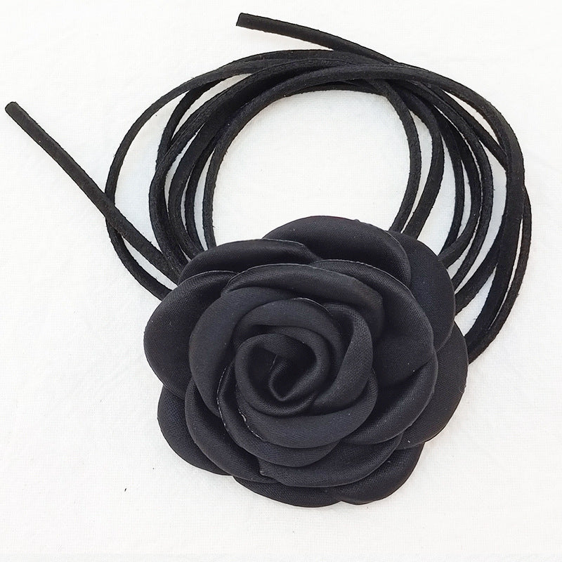 French Flower Tassel Tie Neck Camellia Necklaces