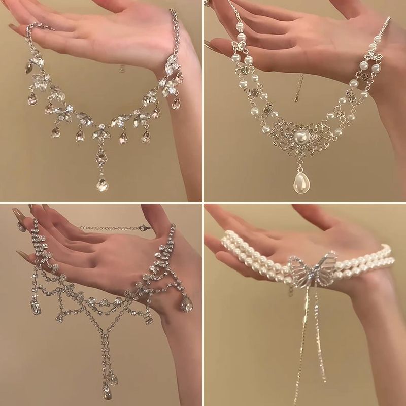 Rhinestone Zircon Pink Water Drop Light Necklaces