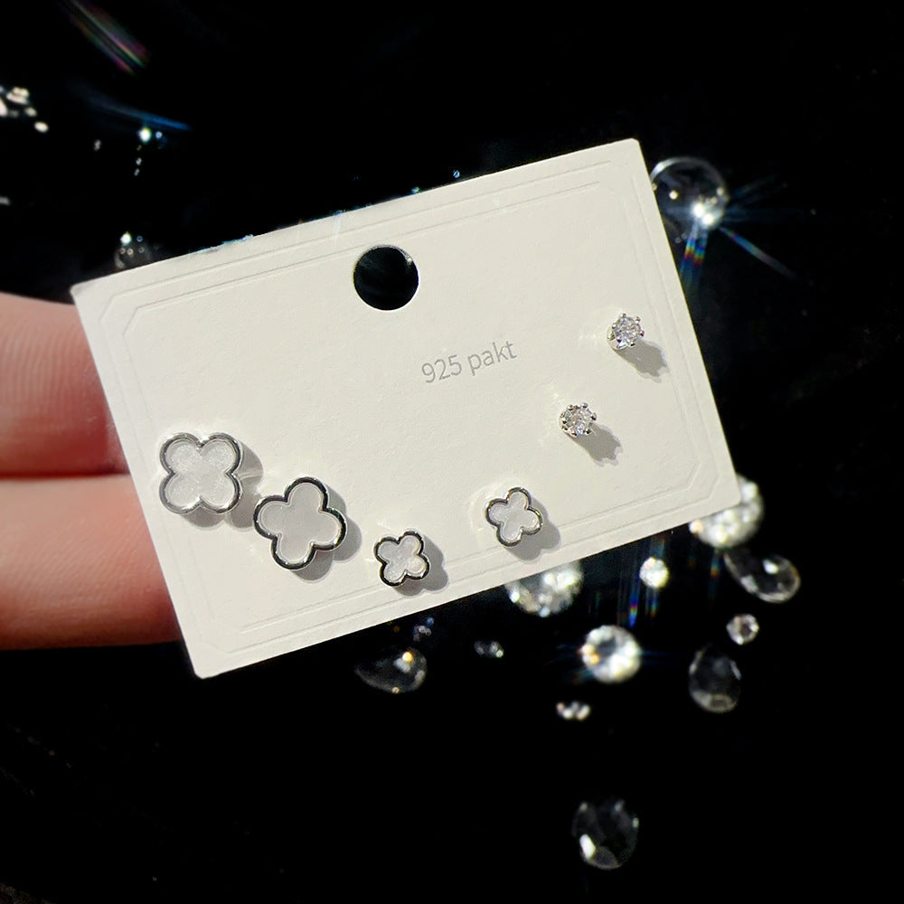 One Card Three Pairs Sier Needle Earrings