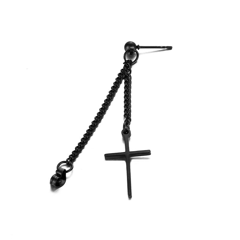 Titanium Steel Cross Chain Gothic Ear Bone Stud Earrings