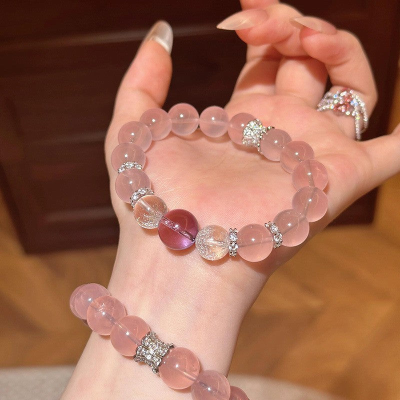 Late Artificial Crystal Couple Sense Female Heart Moonstone Design Strawberry Bracelets