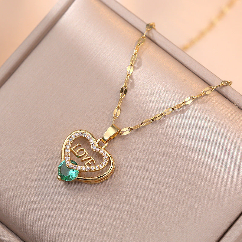 Fashion Simple Copper Micro Inlay Heart-shaped Necklaces
