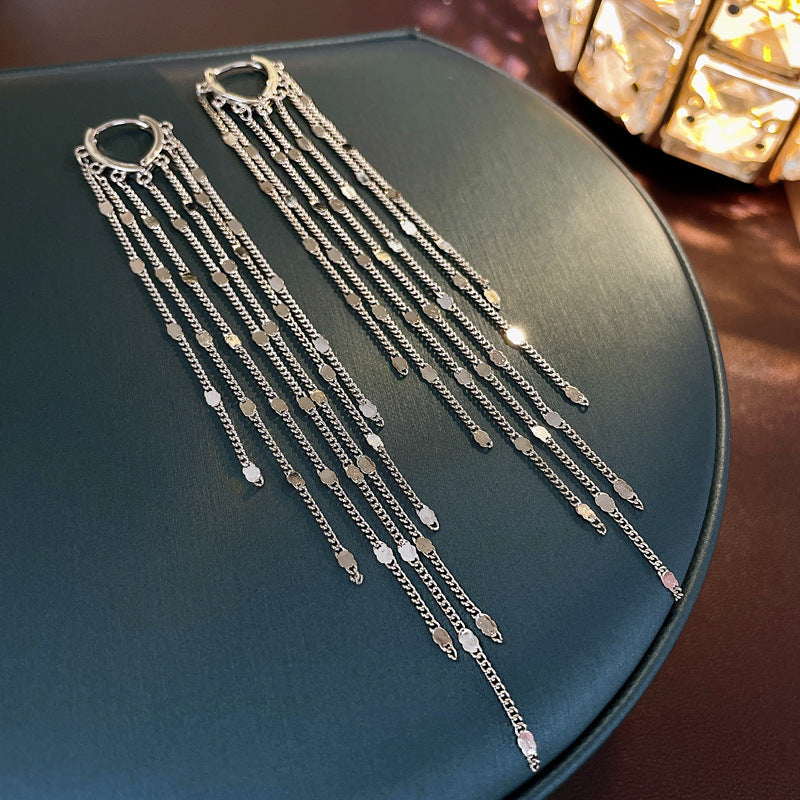 Women's Leaves Sequins Tassel Exaggerated High Sense Affordable Luxury Earrings
