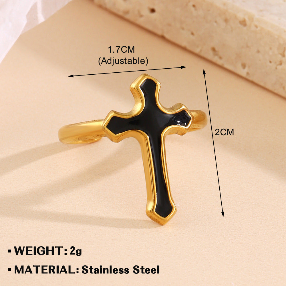 Women's Dripping Oil Geometric Round Gold Plated Popular Open Stainless Rings