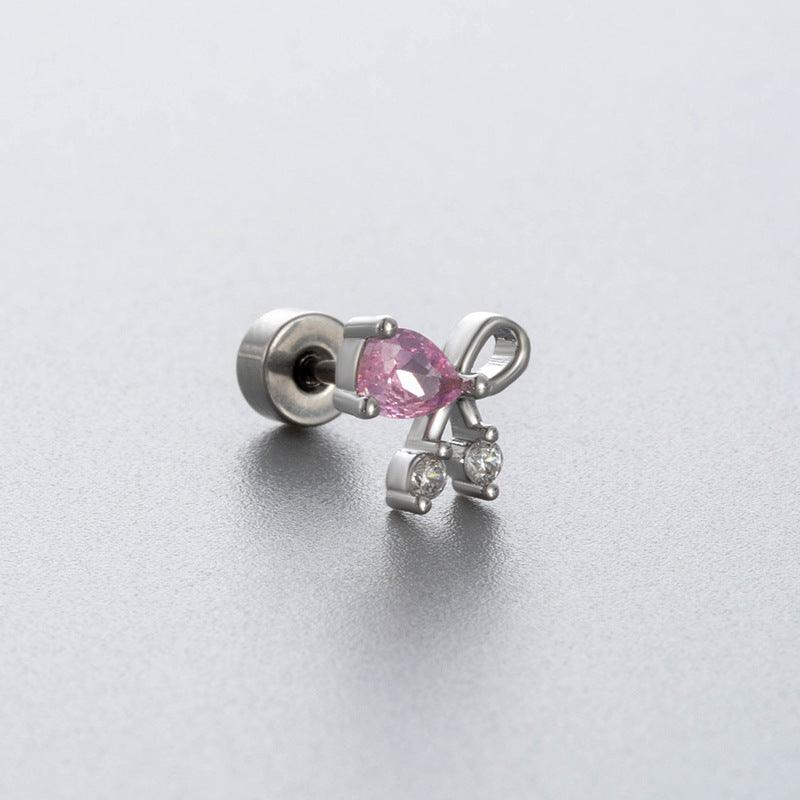 Henson Titanium Steel Ear Bone Pink Zircon Rings