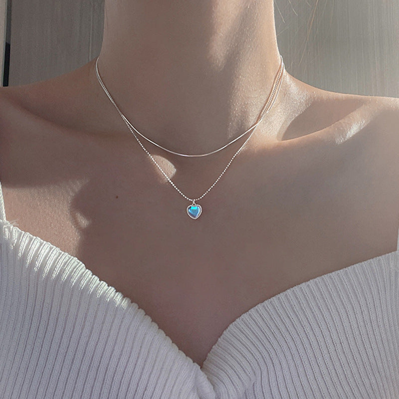 Love Moonstone Female Sweet Gradient Gem Heart Shaped Necklaces