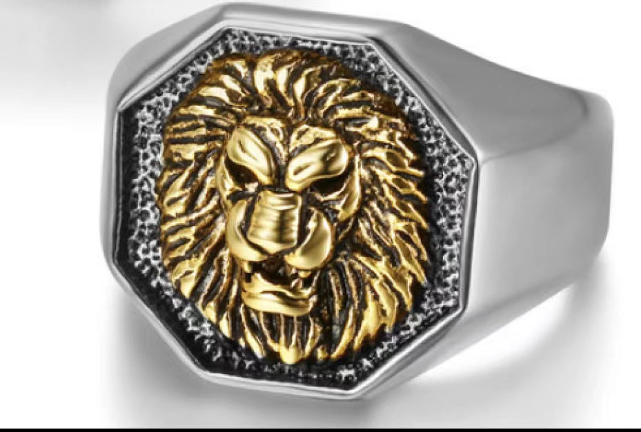 Gold Plated Apollo Lion's Head Stainless Rings