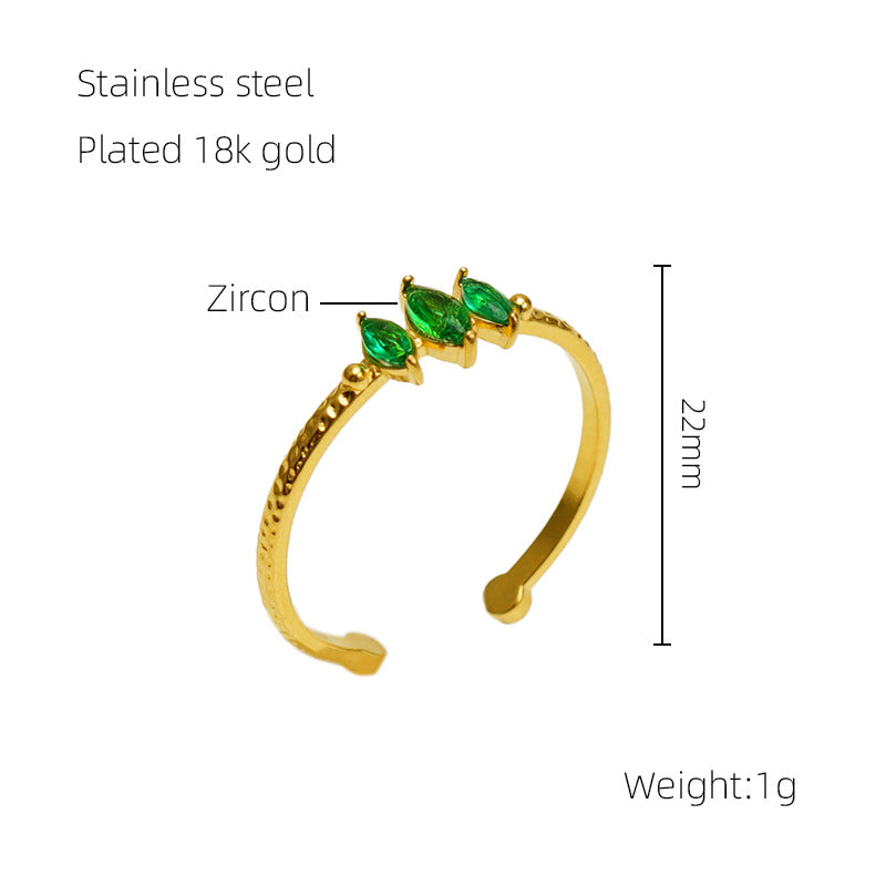 Women's Gold Stainless Steel Inlaid Zircon Geometric Fashion Titanium Opening Ring