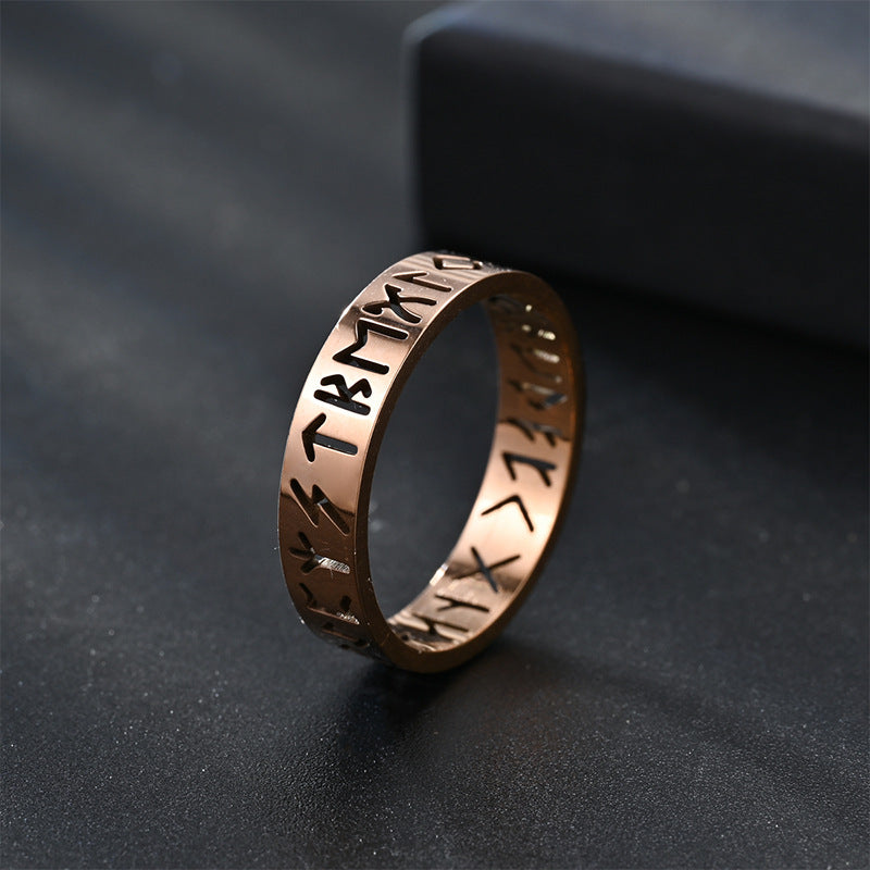 Women's & Men's Viking Text Stainless Steel Hollow Titanium Rings