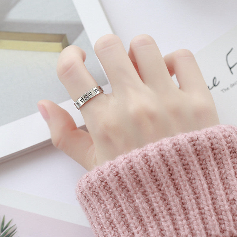 Women's & Men's Popular Titanium Steel Roman Digital Female Fashion Rings