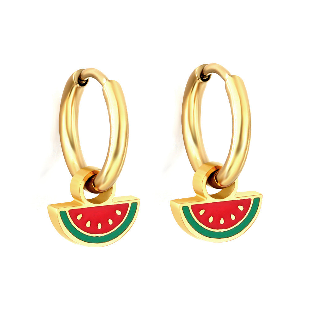 Cute Bread Strawberry Cherry Fruit Stainless Earrings
