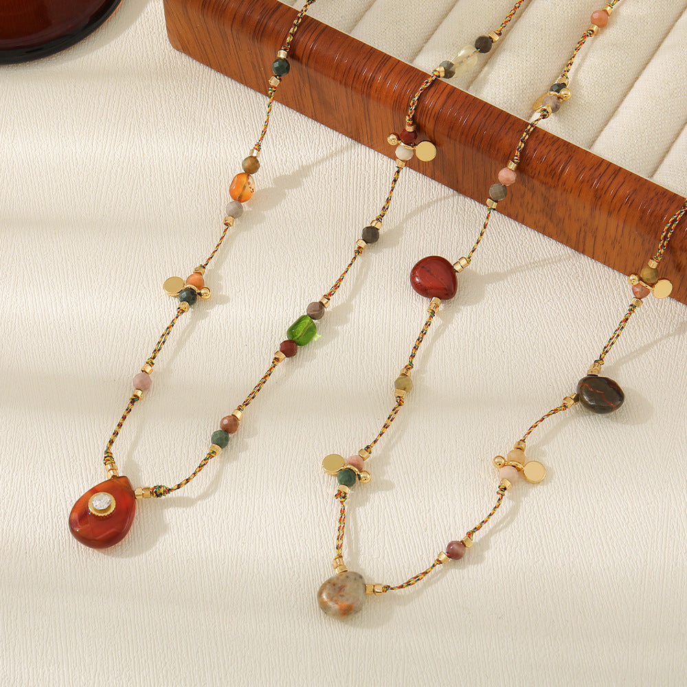 Twin Sweater Female Ethnic Natural Agate Necklaces