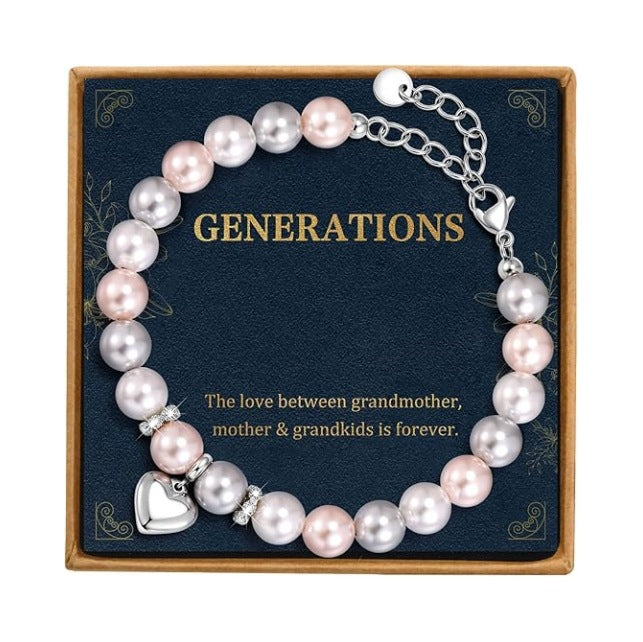 Women's Imitation Pearl Stainless Steel Love Beaded Adjustable Mother's Day Bracelet