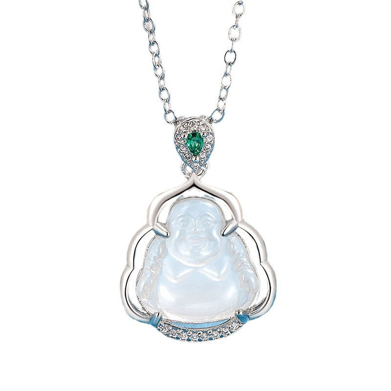 Chinese Style White Chalcedony Female Buddha Necklaces
