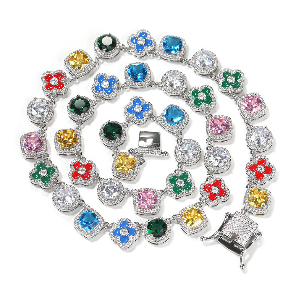 Women's & Men's Summer Personalized Color Diamond Geometric Flower Necklaces