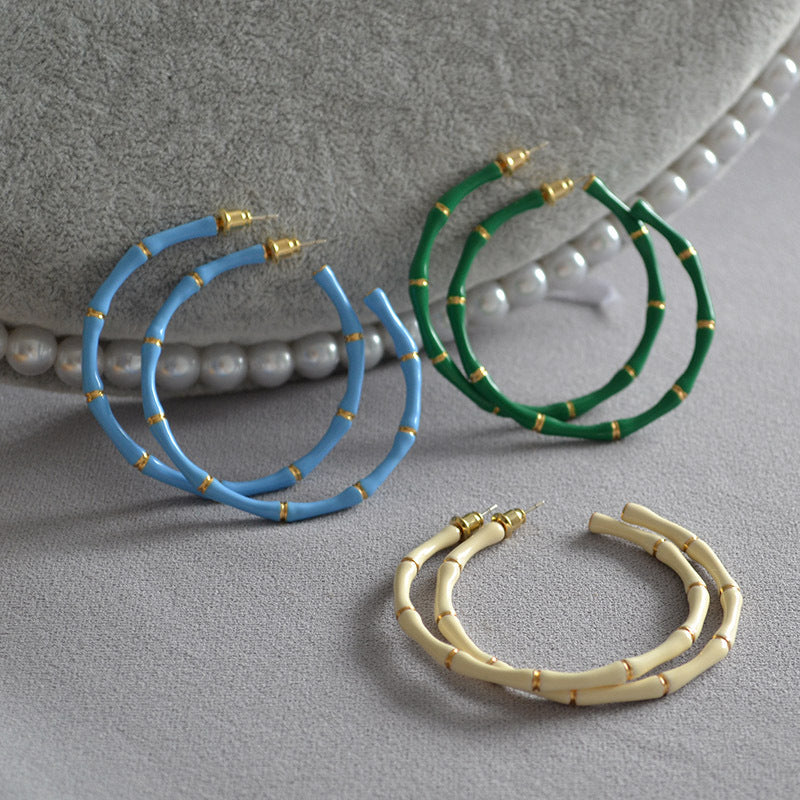 Women's Simple Versatile Enamel Glaze Fashionable Bamboo Joint Ear Earrings