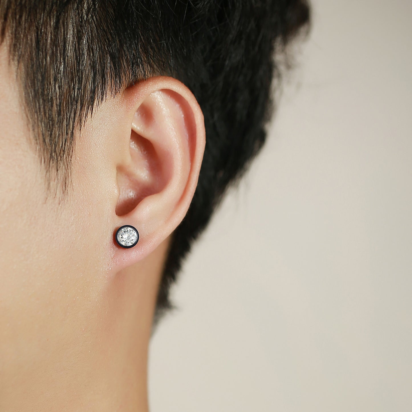 Men's Stainless Steel White Zircon Black Small Ear Earrings