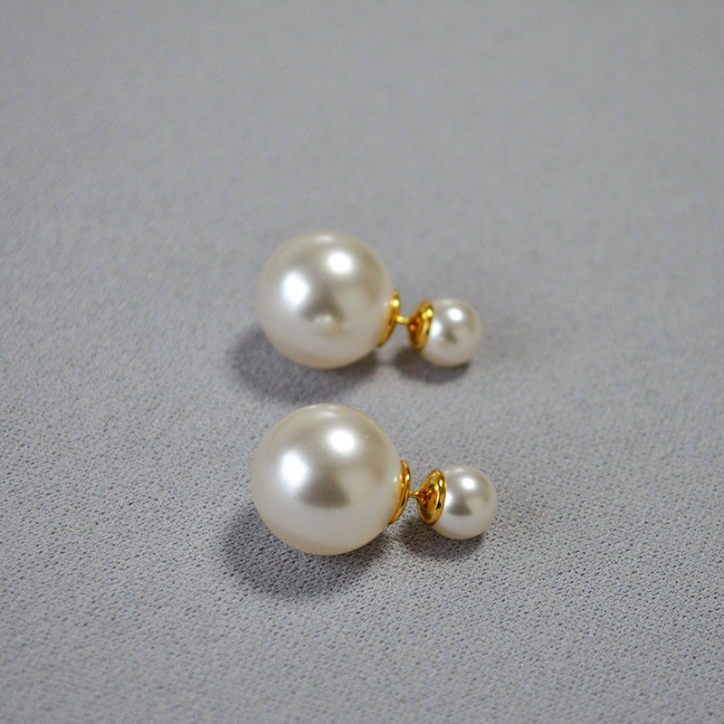 Highlight Perfect Circle Imitation Large Small Pearls Simple Temperament Earrings