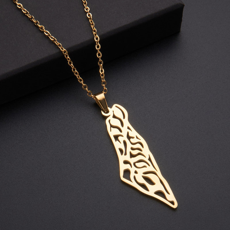 Oil Dripping Vintage Palestine Map Stainless Steel Necklaces