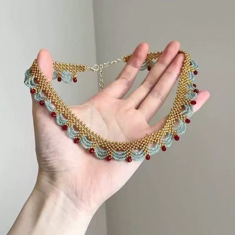 Ceramic Apple Braid Rope Beaded Female Niche Necklaces