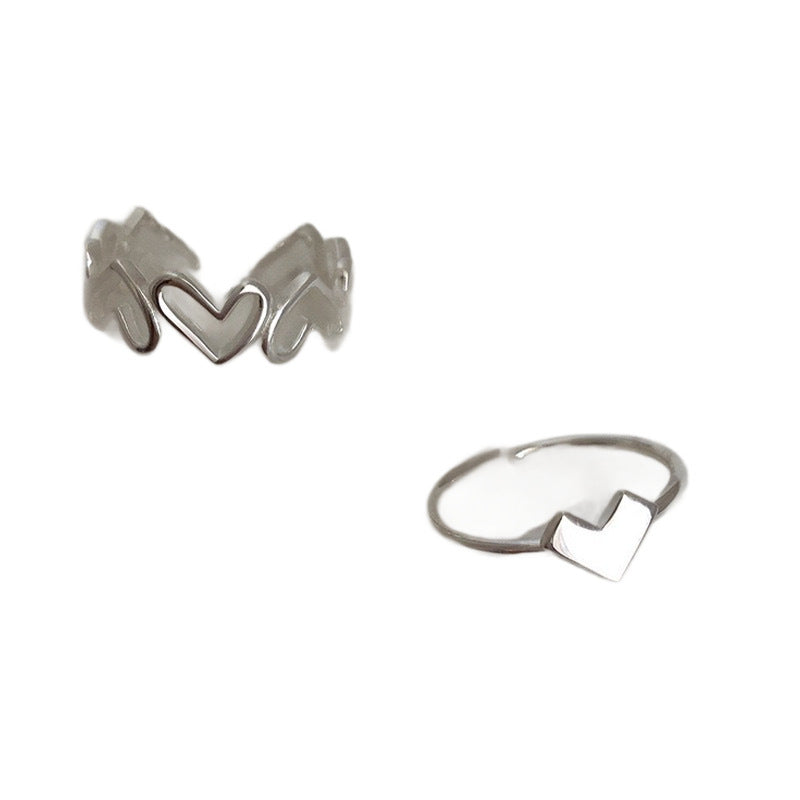 Love Heart-shaped Female Open Niche Design Trend Cold Wind Index Ring