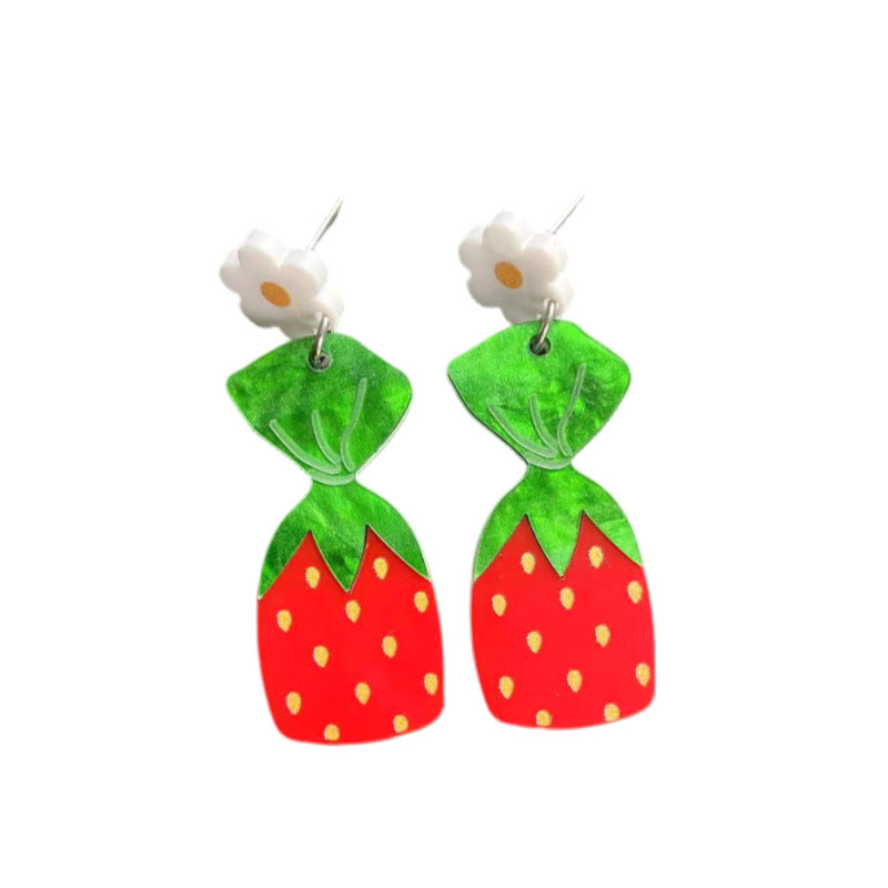 Women's Acrylic Red Flower Strawberry Fresh Sweet Niche Design Earrings