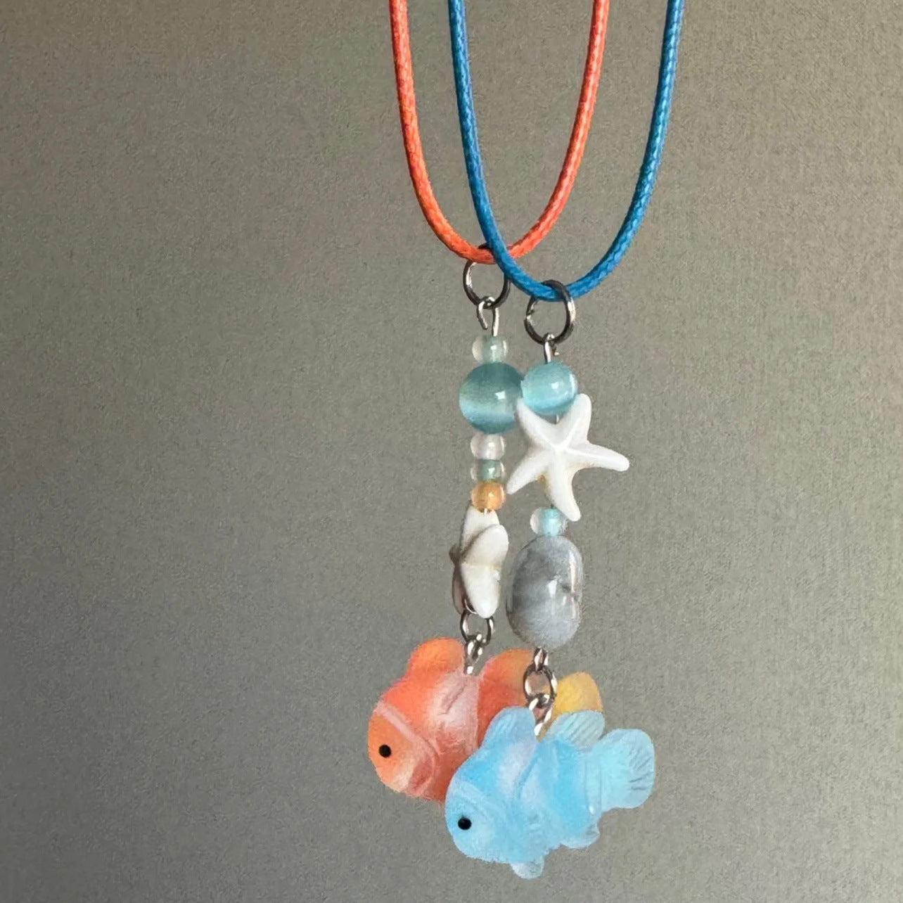 Women's For Opal Blue Small Fish Beaded Necklaces
