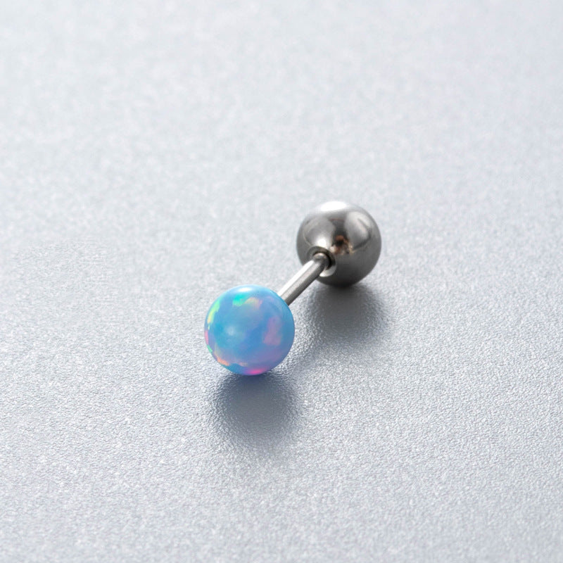 Henson Opal Titanium Steel Ear Bone Pin Double-headed Screw Earrings
