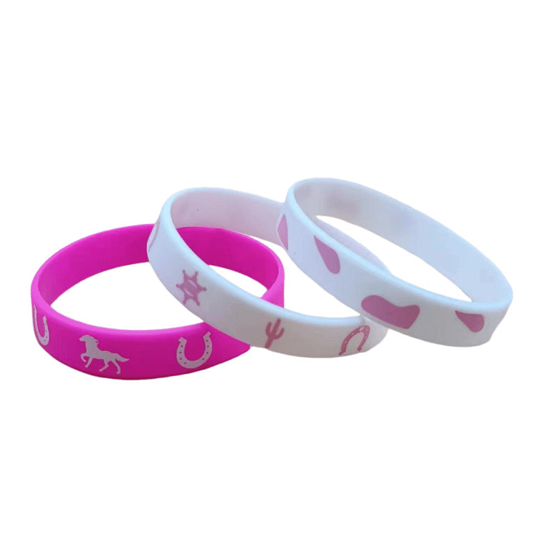 Cowboy Silicone Pink Birthday Party Theme Printing Bracelets