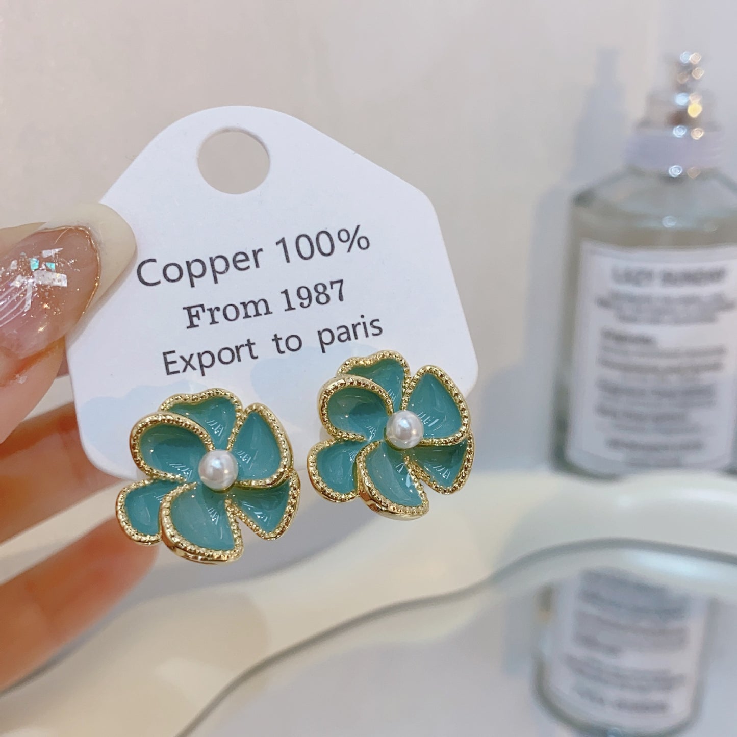 Gold-plated Fashion Blue Color Collection Enamel Earrings