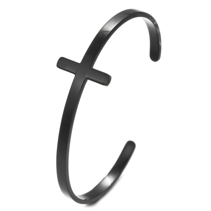 Men's Fashion Simple Titanium Steel Gold Plated Shaped Open Bracelets