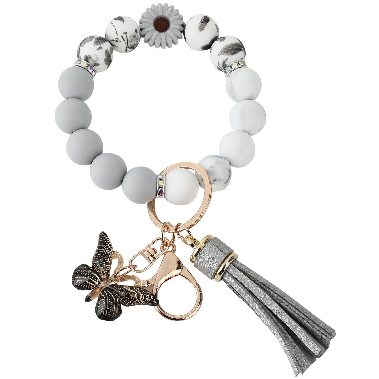 Silicone Beads Beaded Key Butterfly Tassel Bracelet