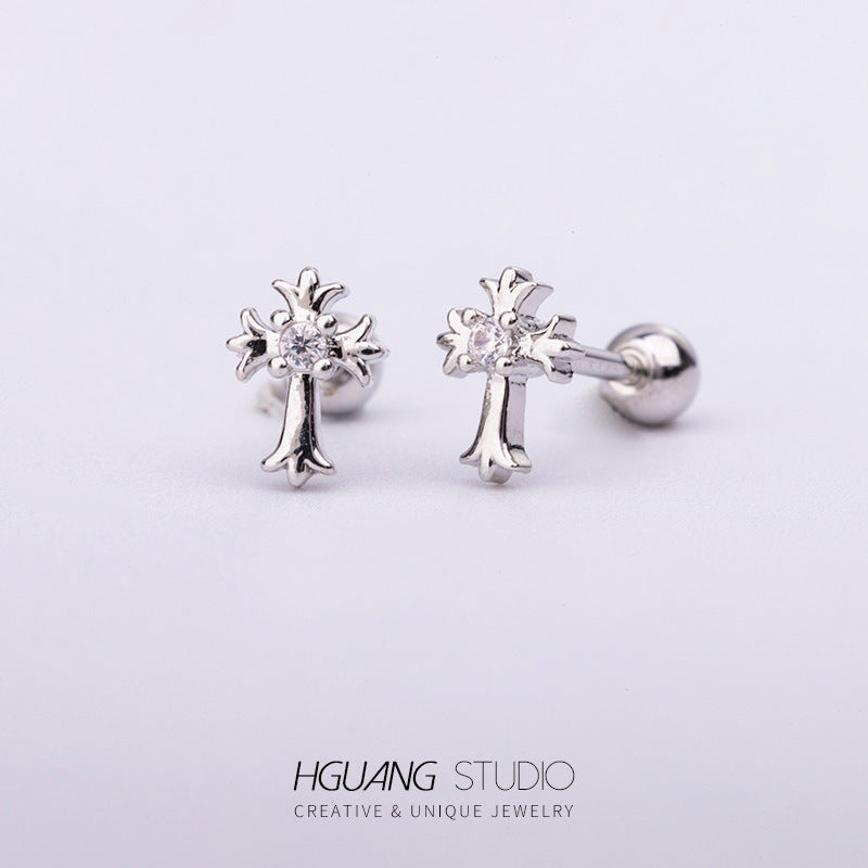 Steel Ear Bone Spider Cross Screw Twist Earrings