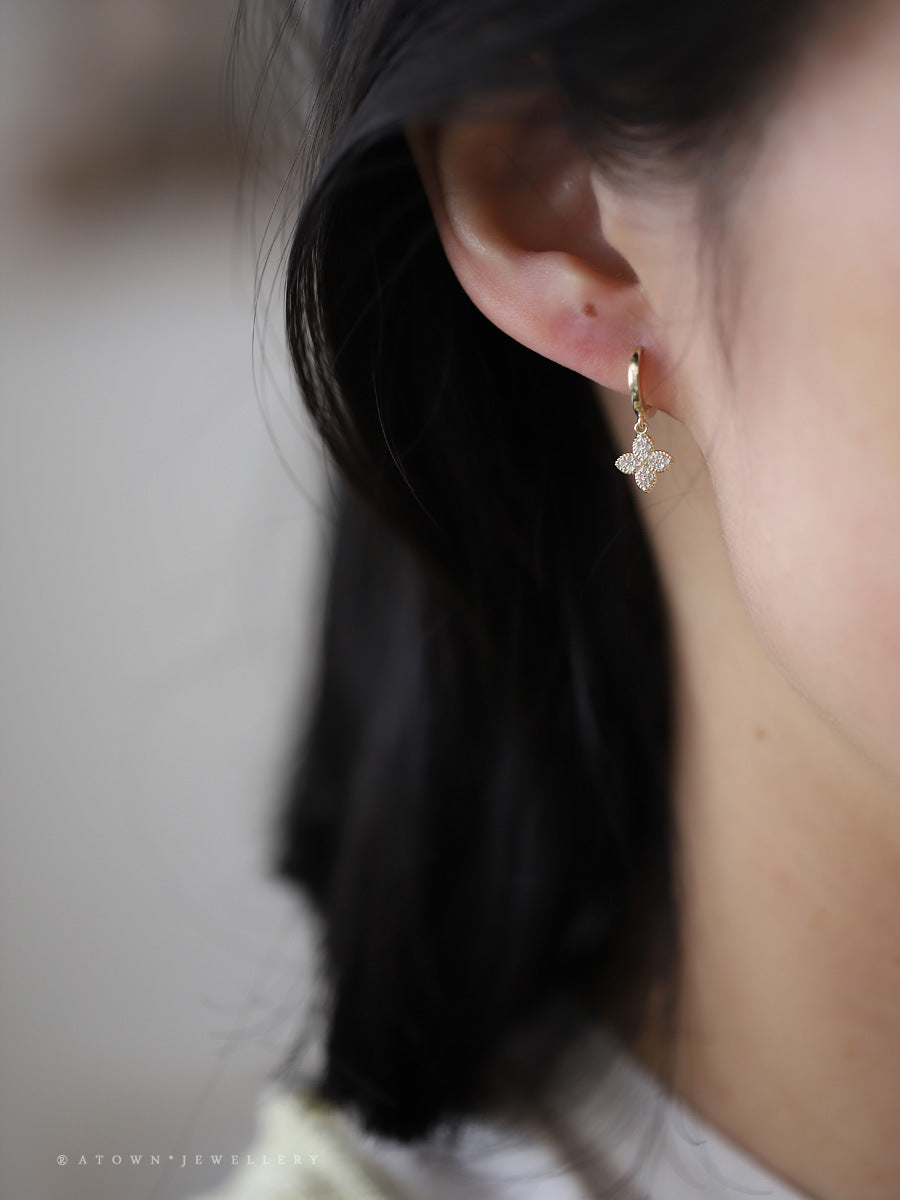 Plated Ear Diamond Cross Flower Exquisite Rings