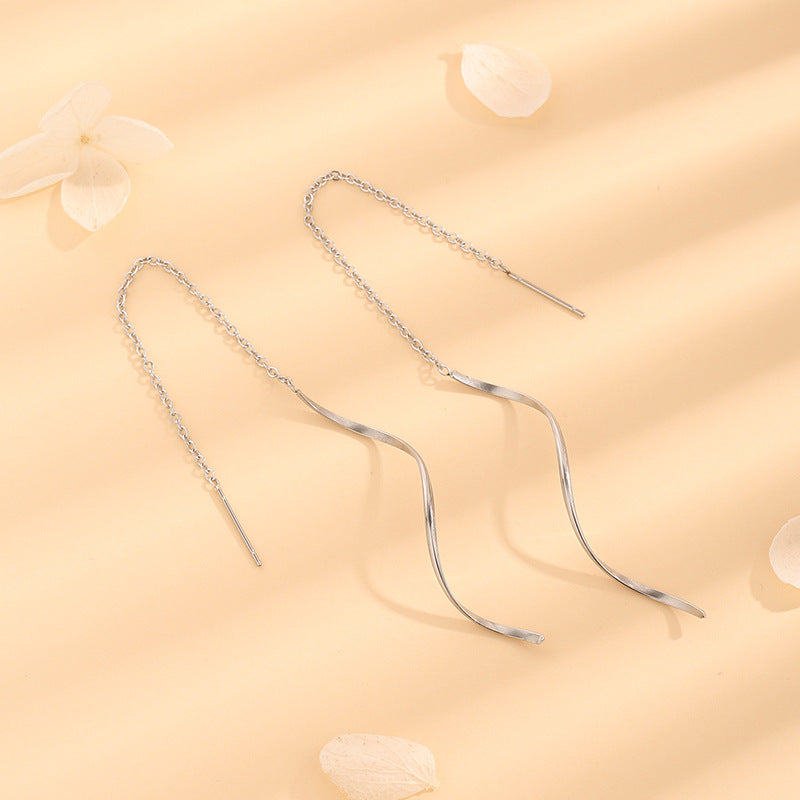 Women's Long Temperament Wave Titanium Steel Stainless Ear Line