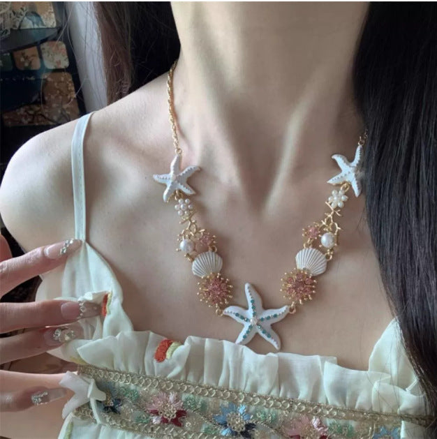 Style Shell Beaded Adjustable Design Hand-made Braided Rope Sweet Clavicle Necklace