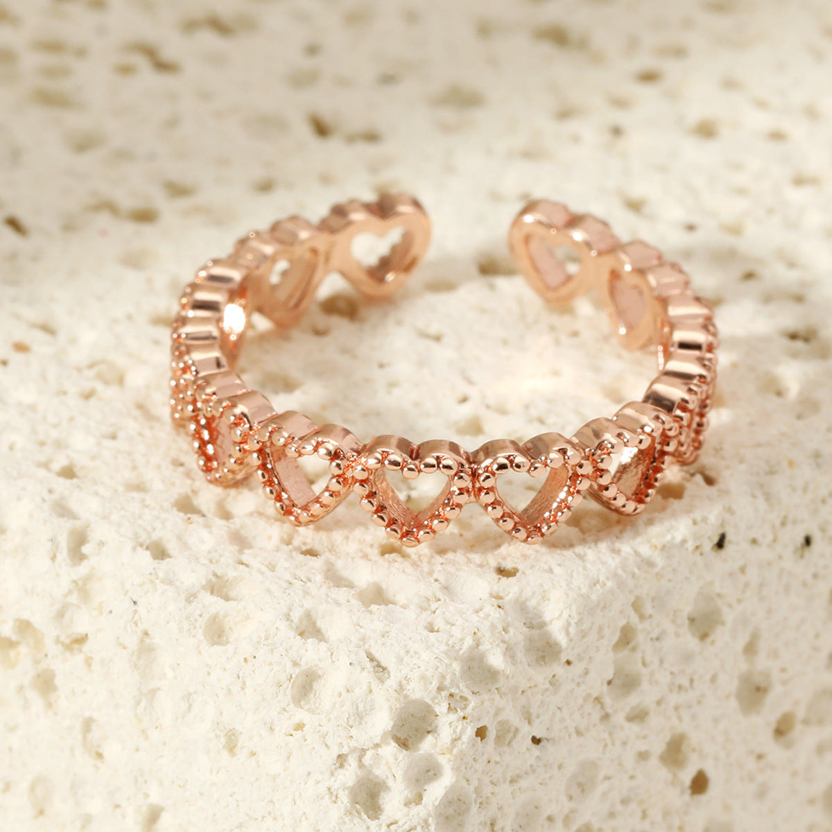 Square Zircon Light Luxury Female Personality Hollow Out Heart-shaped Opening Rings