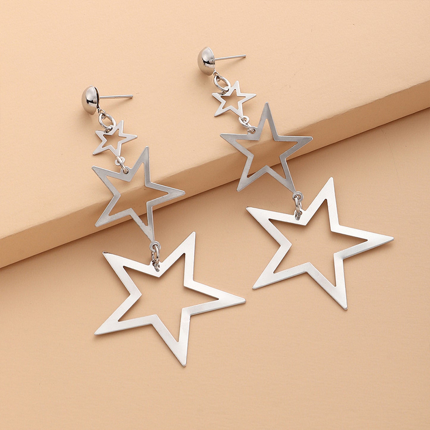 Women's Gold Five-pointed Star Long Metal Eardrops Earrings