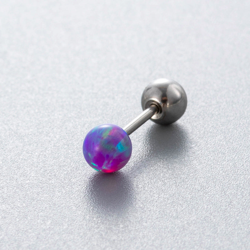 Henson Opal Titanium Steel Ear Bone Pin Double-headed Screw Earrings