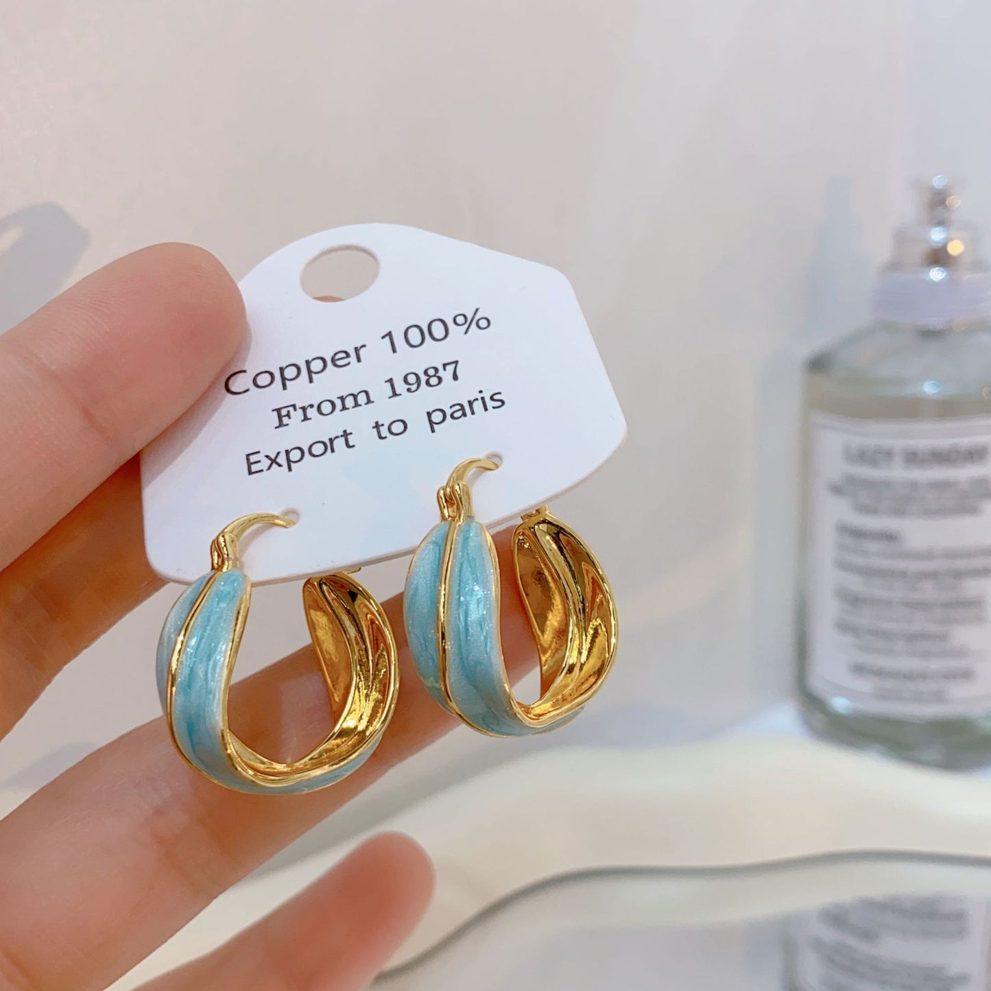 Gold-plated Fashion Blue Color Collection Enamel Earrings