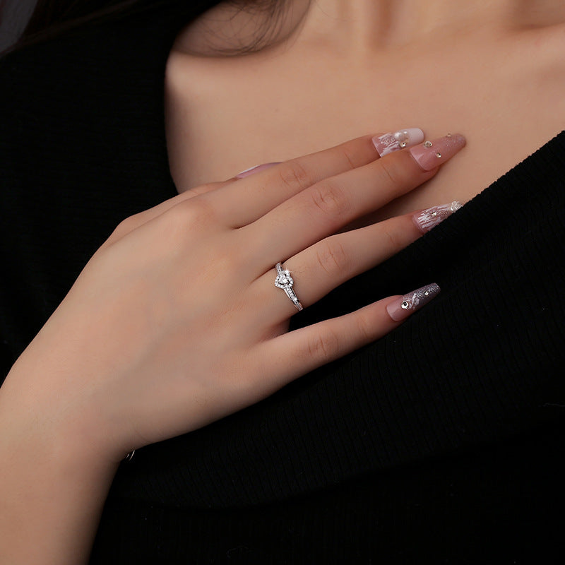 Love Heart-shaped Simple Rhinestone Entire Sterling Sier Rings