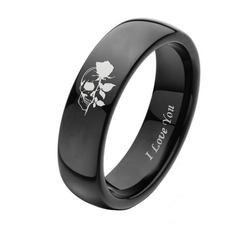 Women's & Men's Couple Skull Rose Stainless Steel Ring