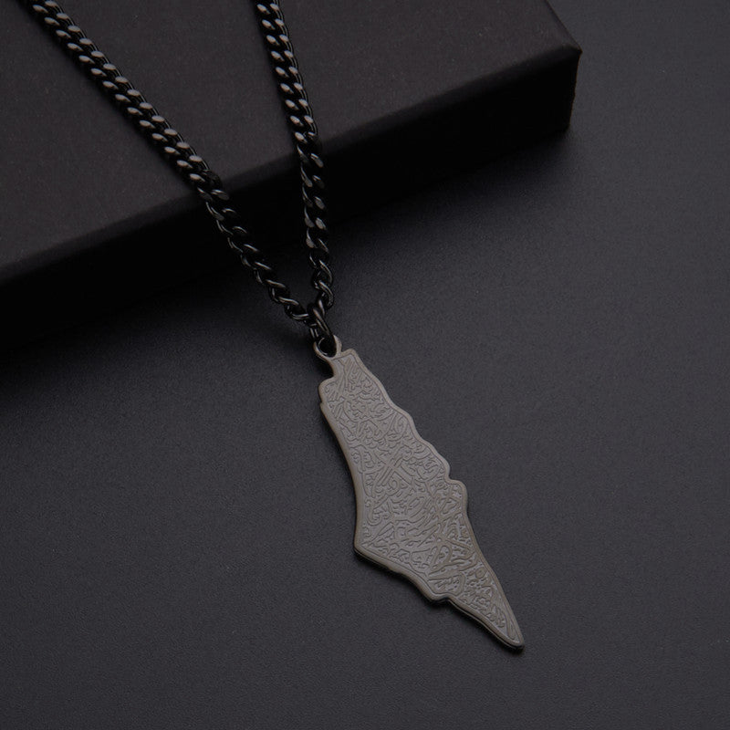 Oil Dripping Vintage Palestine Map Stainless Steel Necklaces