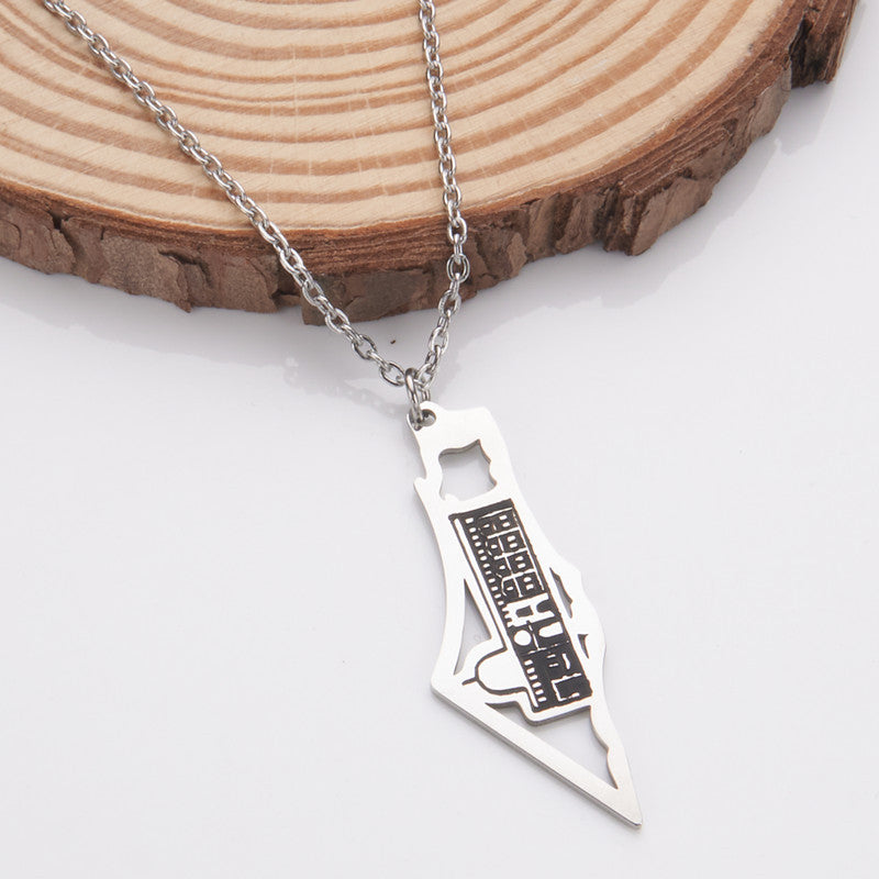 Oil Dripping Vintage Palestine Map Stainless Steel Necklaces
