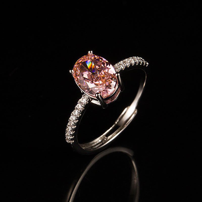 Oval Female High Carbon Diamond Ice Flower Cut Zircon Advanced Ring