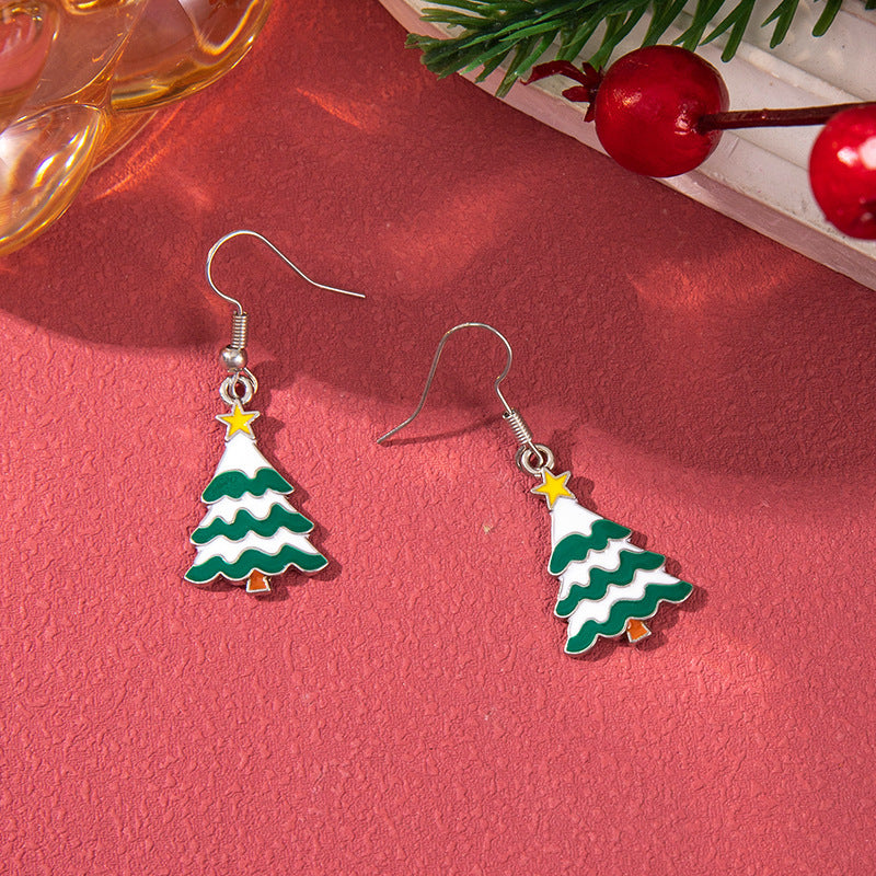 Handmade Exaggerated Big Christmas Tree Five-pointed Star Alloy Stitching Earrings