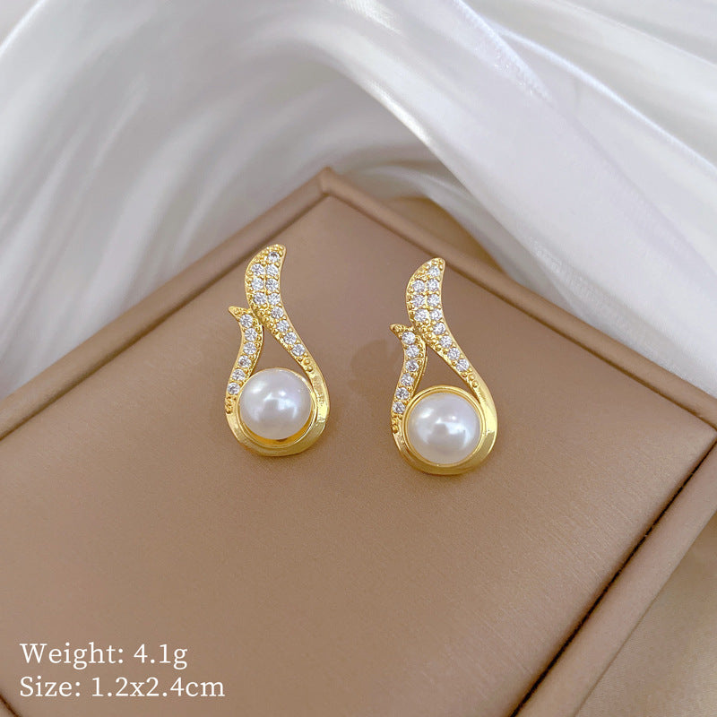 Steel Suite Light Luxury Full Diamond Pearl Earrings