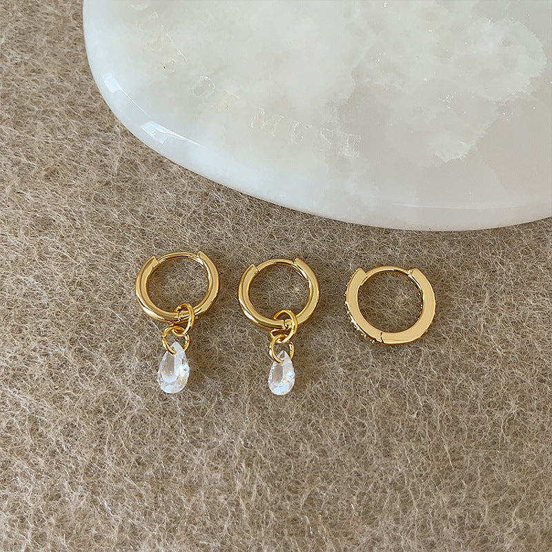 Women's Heart Water Drops Zircon Three-piece Small Earrings