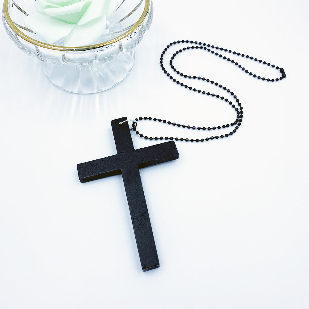 Fashion Cross Wooden Simple Sweater Chain Necklaces